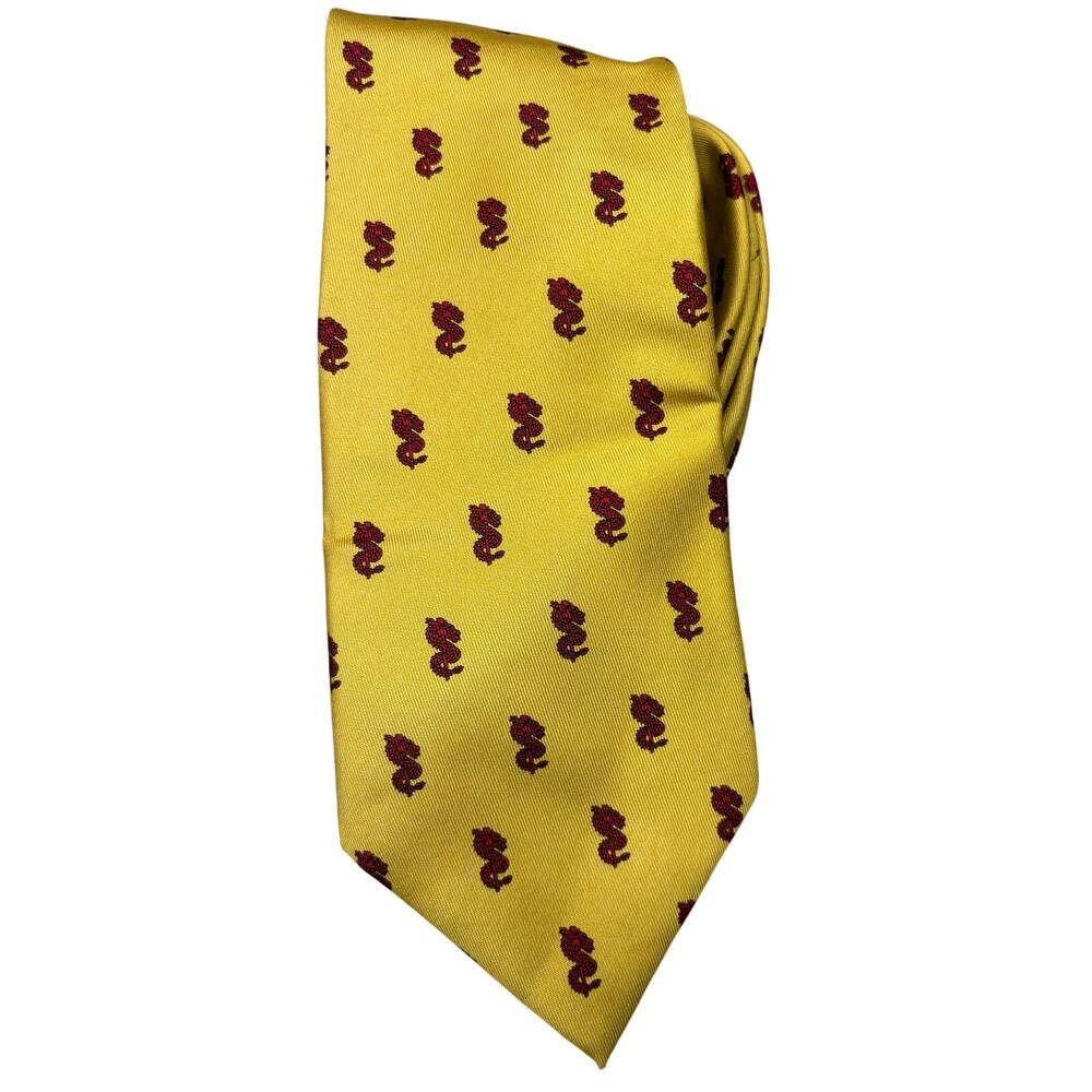 Vineyard Vines Tie Yellow Silk Dragon Print Custom Collection Handmade Men USA - Picture 3 of 8